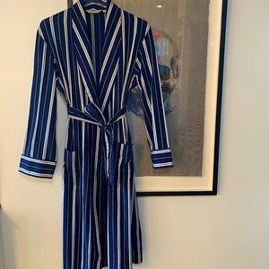 Derek Rose mens navy/gold stripped house coat 100% cotton size Small